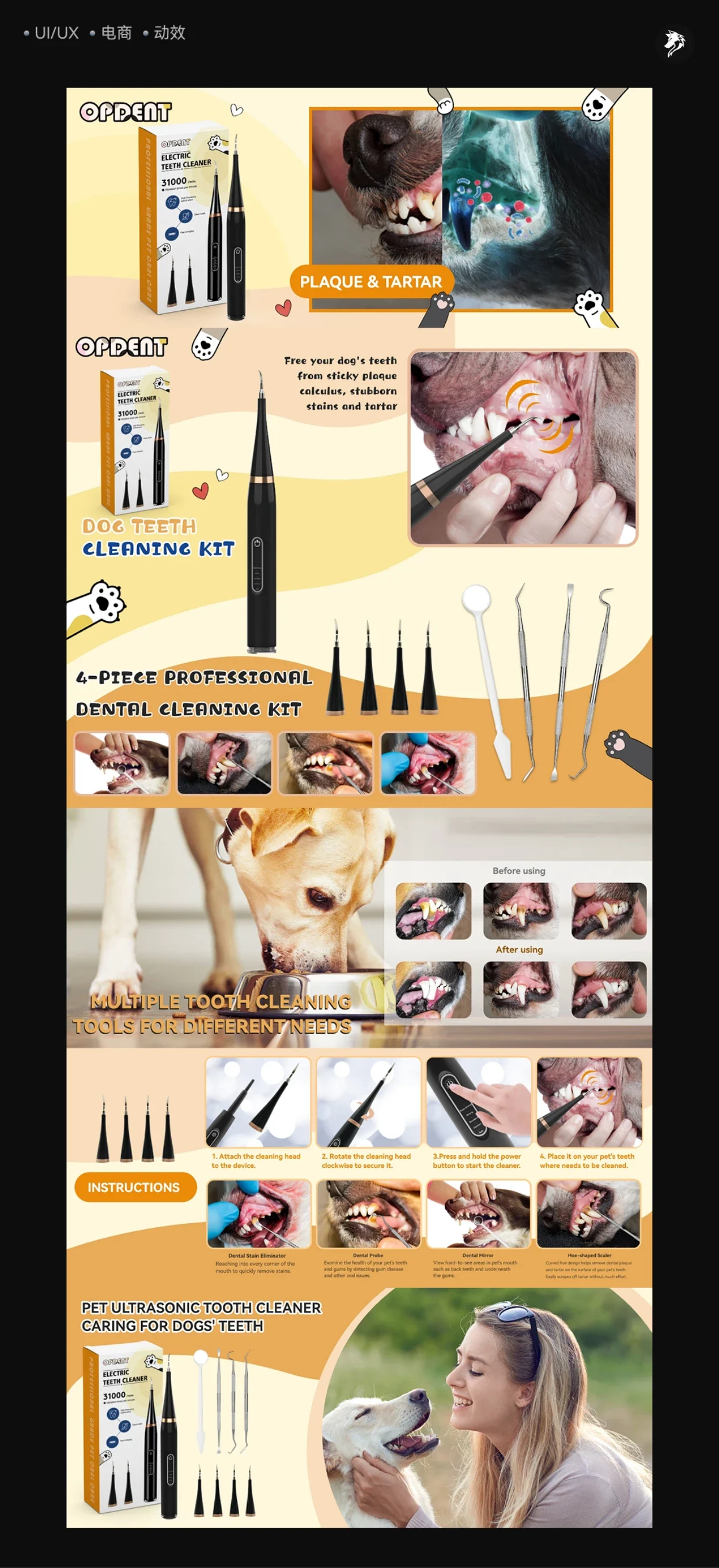 Pet dental kit: detail modules and usage demonstrations