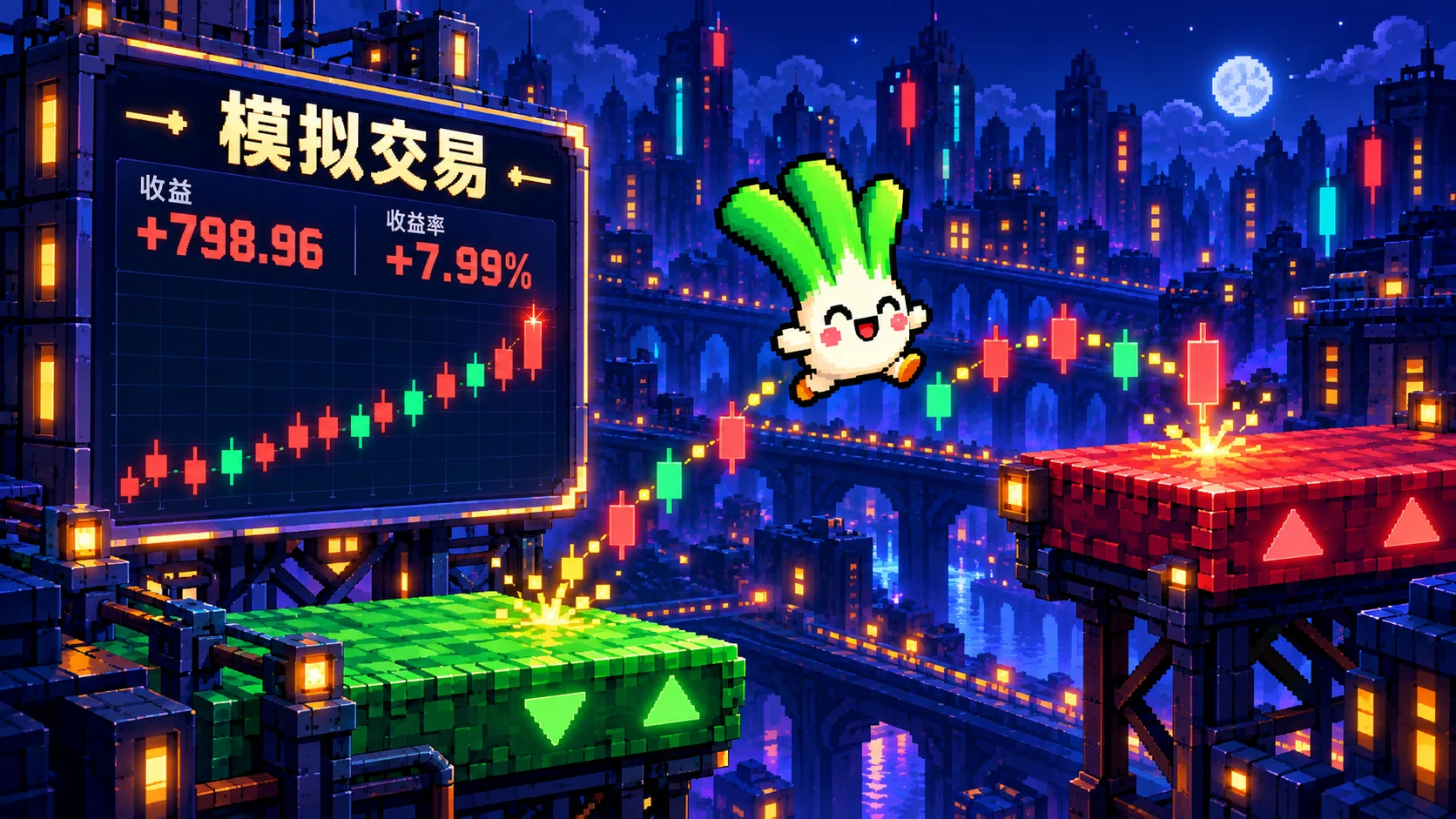 Promotional artwork · A jump connects platforms and market movement